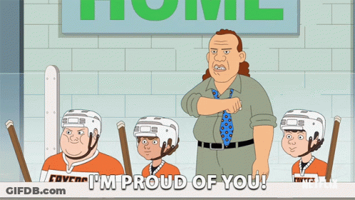 Cartoon Says I'm Proud Of You In Front Of Hockey Players GIF