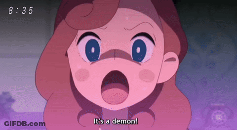 Cartoon Says It's A Demon On Purple Background GIF