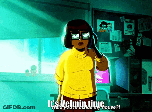 Cartoon Says It's Velmin Time Wait You're Inside My House GIF