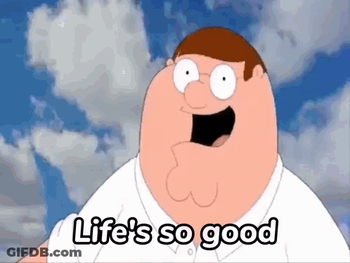 Cartoon Says Life's So Good In Cloudy Sky GIF