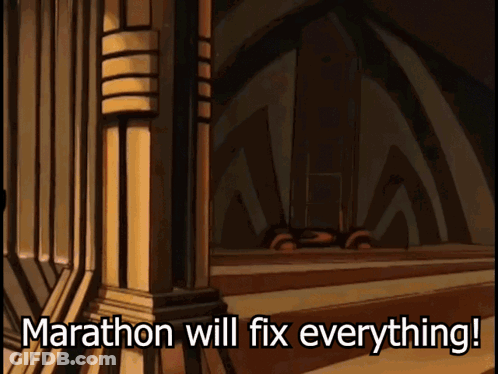 Cartoon Says Marathon Will Fix Everything In Dark Room GIF