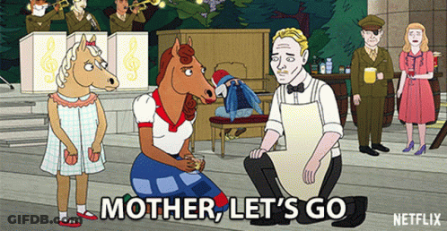 Cartoon Says Mother Let's Go With Man Kneeling Down GIF