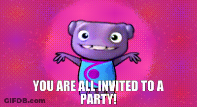 Cartoon Says You Are All Invited To A Party GIF