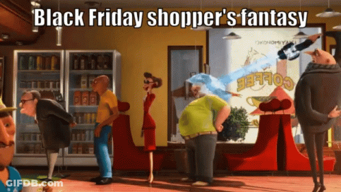 Cartoon Scene Black Friday Shopper's Fantasy GIF