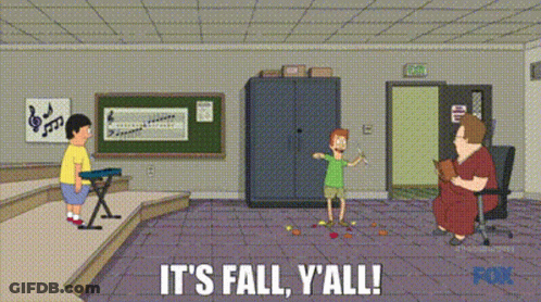 Cartoon Scene Saying It's Fall Y'all GIF
