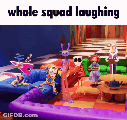 Cartoon Scene Whole Squad Laughing GIF