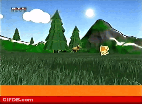 Cartoon Scene With Mountain And RTL Logo GIF