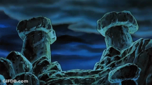 Cartoon Scene With Rocks And Lightning GIF
