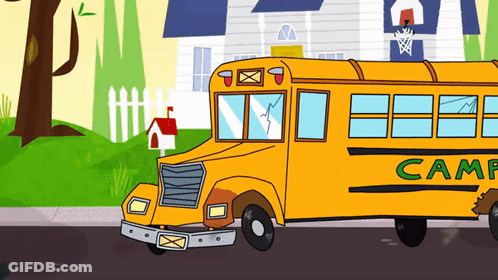 Cartoon School Bus Saying Camp GIF