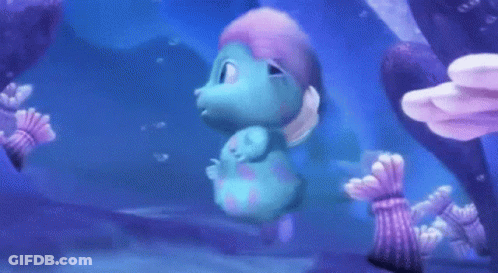 Cartoon Seahorse Swimming In Coral Reef GIF