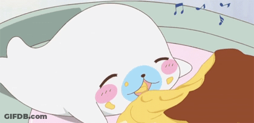 Cartoon Seal Laying On Bed With Music Notes GIF