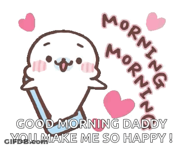 Cartoon Seal With Hearts Saying Good Morning Daddy GIF