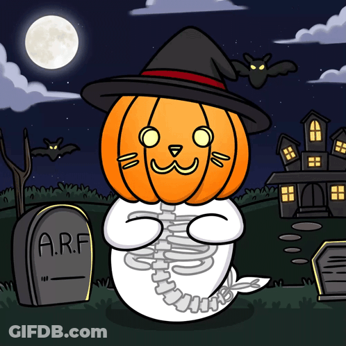 Cartoon Seal With Pumpkin Head And Hat GIF