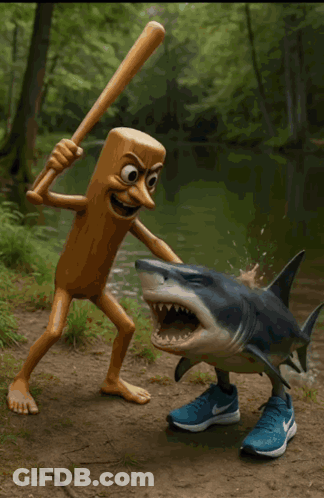 Cartoon Shark Attacked By Totem Pole GIF