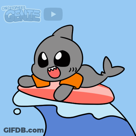 Cartoon Shark On Surfboard With Christopher's Genie GIF