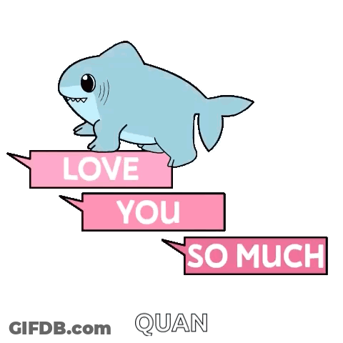 Cartoon Shark Under Pink Banner Saying Love You So Much GIF