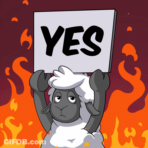 Cartoon Sheep Holding Yes Sign GIF