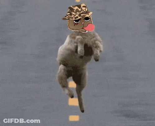 Cartoon Sheep In Hat Jumping Over Road GIF