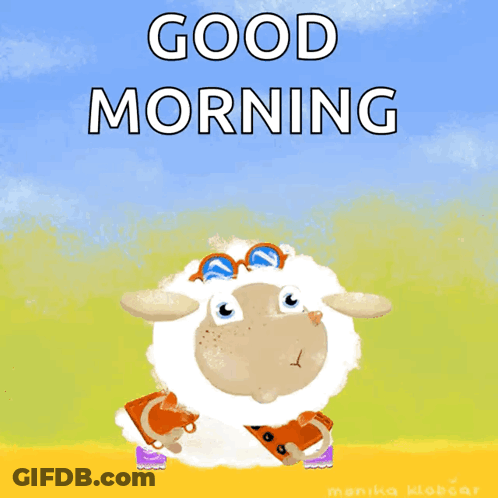 Cartoon Sheep Jumping Saying Good Morning GIF