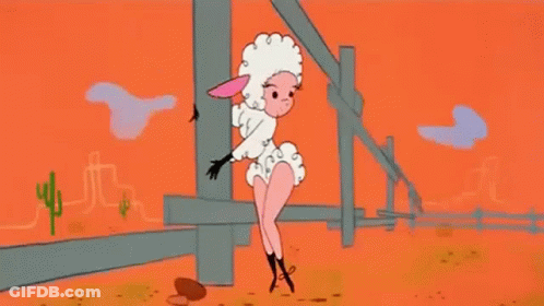 Cartoon Sheep Standing On Fence In Desert GIF