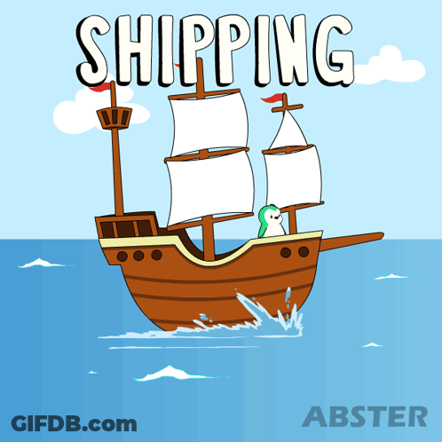 Cartoon Ship With Shipping Above GIF