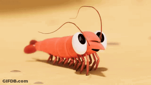 Cartoon Shrimp With Big Eyes Walking GIF