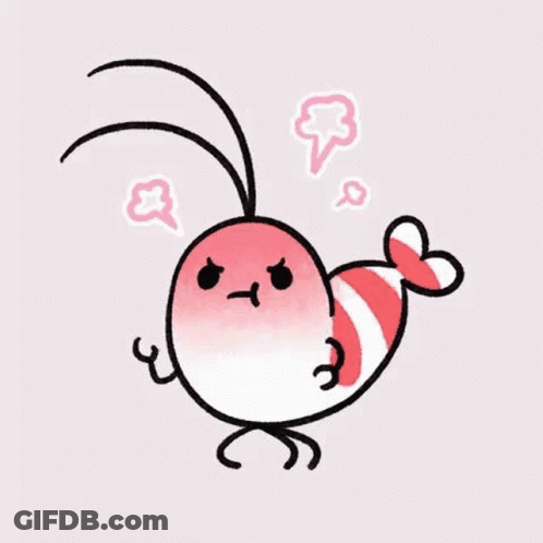 Cartoon Shrimp With Heart Shaped Tail And Speech Bubbles GIF