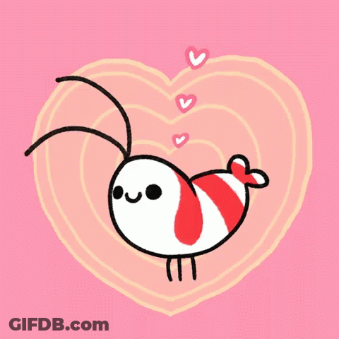 Cartoon Shrimp With Hearts From Tail GIF
