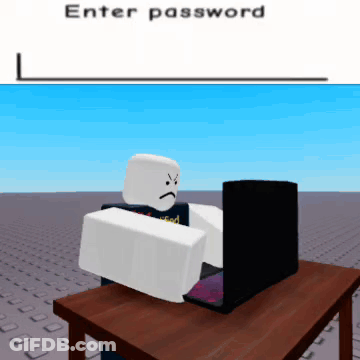 Cartoon Sitting At Desk With Laptop And Enter Password Sign GIF