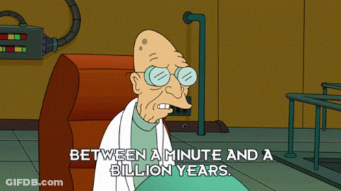Cartoon Sitting Between A Minute And A Billion Years GIF