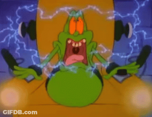 Cartoon Sitting In Chair With Lightning From Mouth GIF