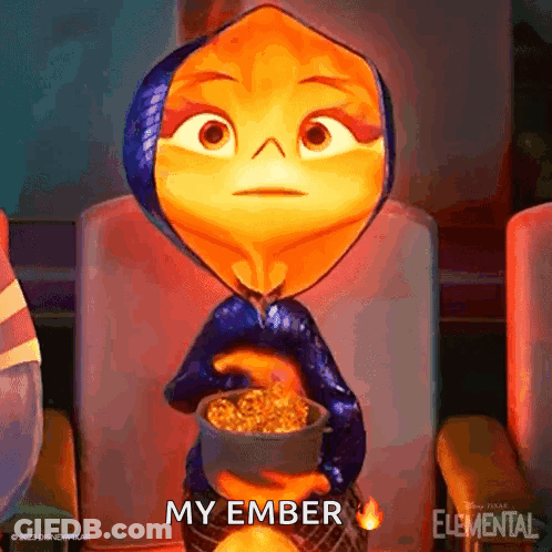 Cartoon Sitting In Theater Holding Popcorn Says My Ember GIF