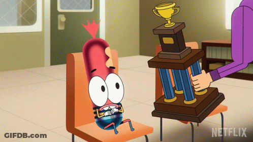 Cartoon Sitting Next To Netflix Trophy GIF