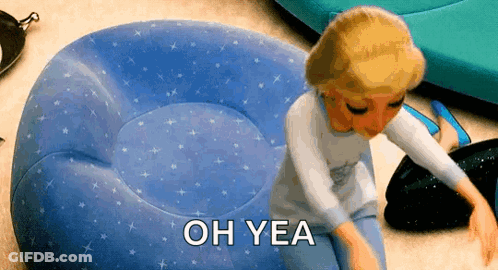 Cartoon Sitting On Inflatable Chair Saying Oh Yea GIF