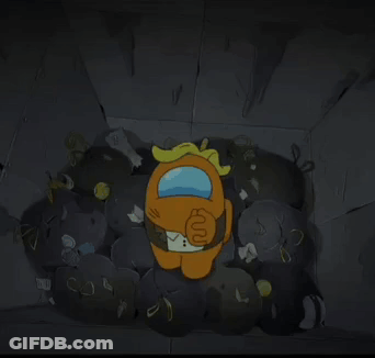 Cartoon Sitting On Pile Of Trash Bags GIF
