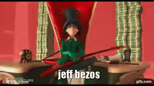 Cartoon Sitting On Throne Holding Gun Saying Jeff Bezos GIF