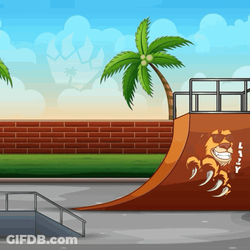 Cartoon Skateboard Ramp With Tiger GIF