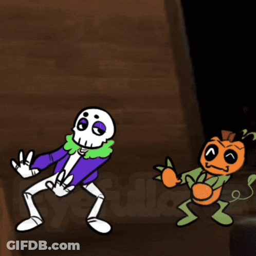 Cartoon Skeleton And Pumpkin Dancing GIF