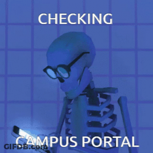 Cartoon Skeleton Checking Campus Portal On Phone GIF