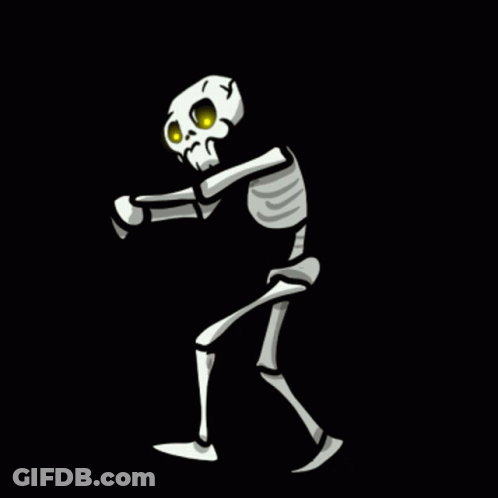 Cartoon Skeleton Dancing With Yellow Eyes GIF