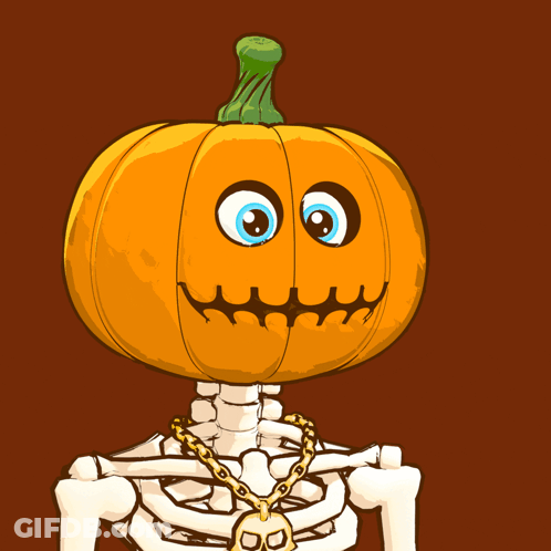 Cartoon Skeleton With Pumpkin Head GIF