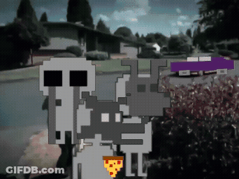 Cartoon Skull And Rabbit With Pizza Slice GIF