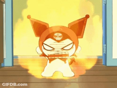 Cartoon Skull Character In Front Of Flaming Door GIF