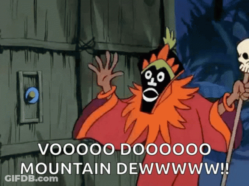 Cartoon Skull Says Voooo Dooooo Mountain Dewwwww GIF