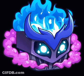 Cartoon Skull With Horns And Blue Flames GIF