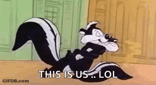 Cartoon Skunk Laying On Floor Saying This Is Us Lol GIF