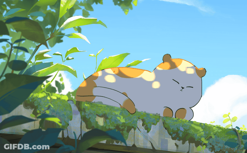 Cartoon Sleepy Cat Resting In Nature GIF