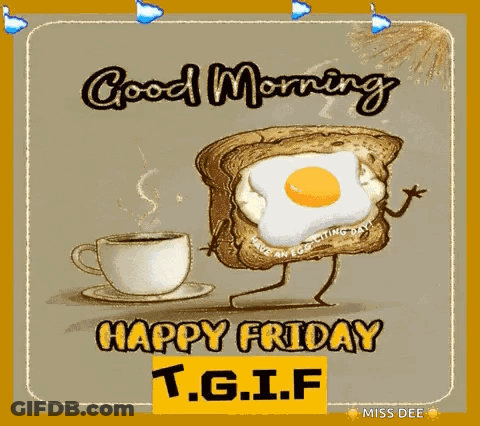 Cartoon Slice Of Toast With Egg And Coffee GIF