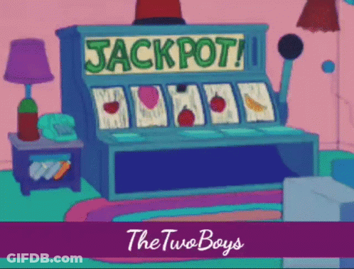 Cartoon Slot Machine Saying Jackpot GIF