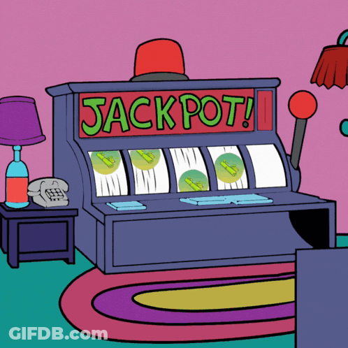 Cartoon Slot Machine Saying Jackpot GIF